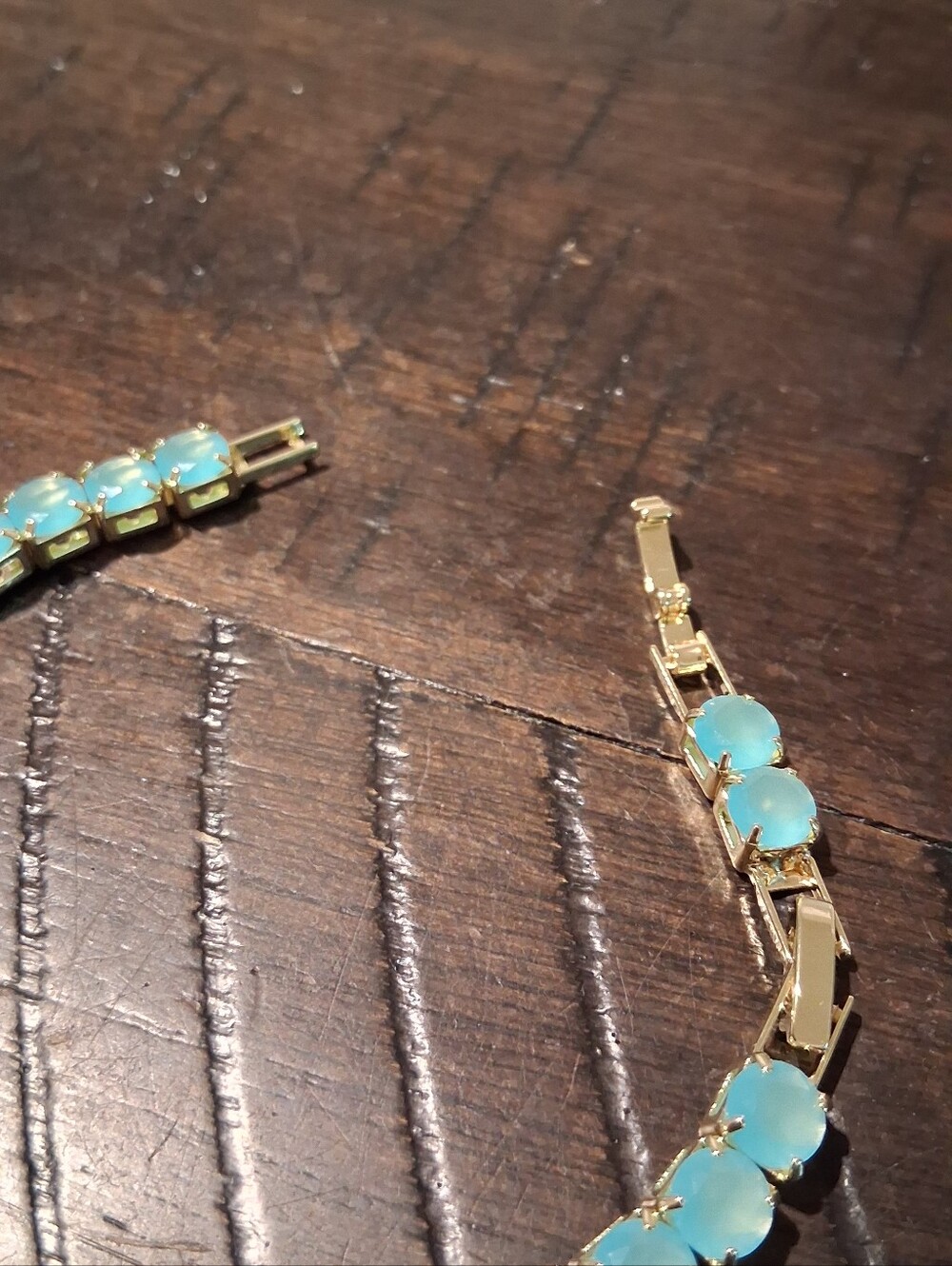 Gold Tennis Bracelet with Iced Light Aqua Blue Stones - Picture 2 of 4